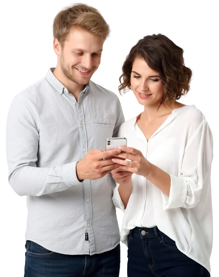Couple looking at phone